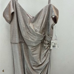 Olwg Cassini off shoulder champagne long evening gown